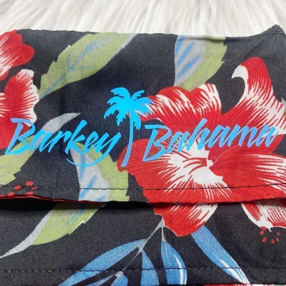 Barkey Bahama Coast Breeze Floral Camp Shirt Black and Red Size Medium